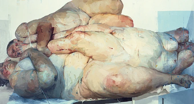 Jenny Savilleの絵画はlust of the fleshというかんじで肉欲としての油彩ということを思わせる。触感的(あるいは食感的)な世界。 