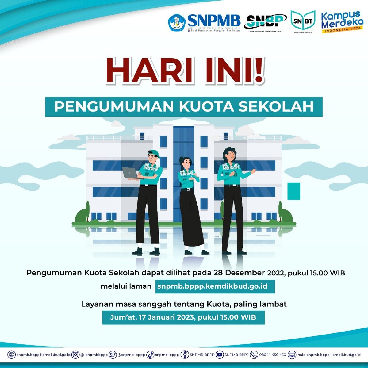 well3officlaI's tweet photo. ❗️PENGUMUMAN KUOTA SEKOLAH SNBP 2023❗️

Halo Calon Mahasiswa Indonesia!

Hari ini secara resmi SNPMB BPPP akan mengumumkan kuota sekolah untuk SNBP 2023. https://t.co/YyZ37bhoWM