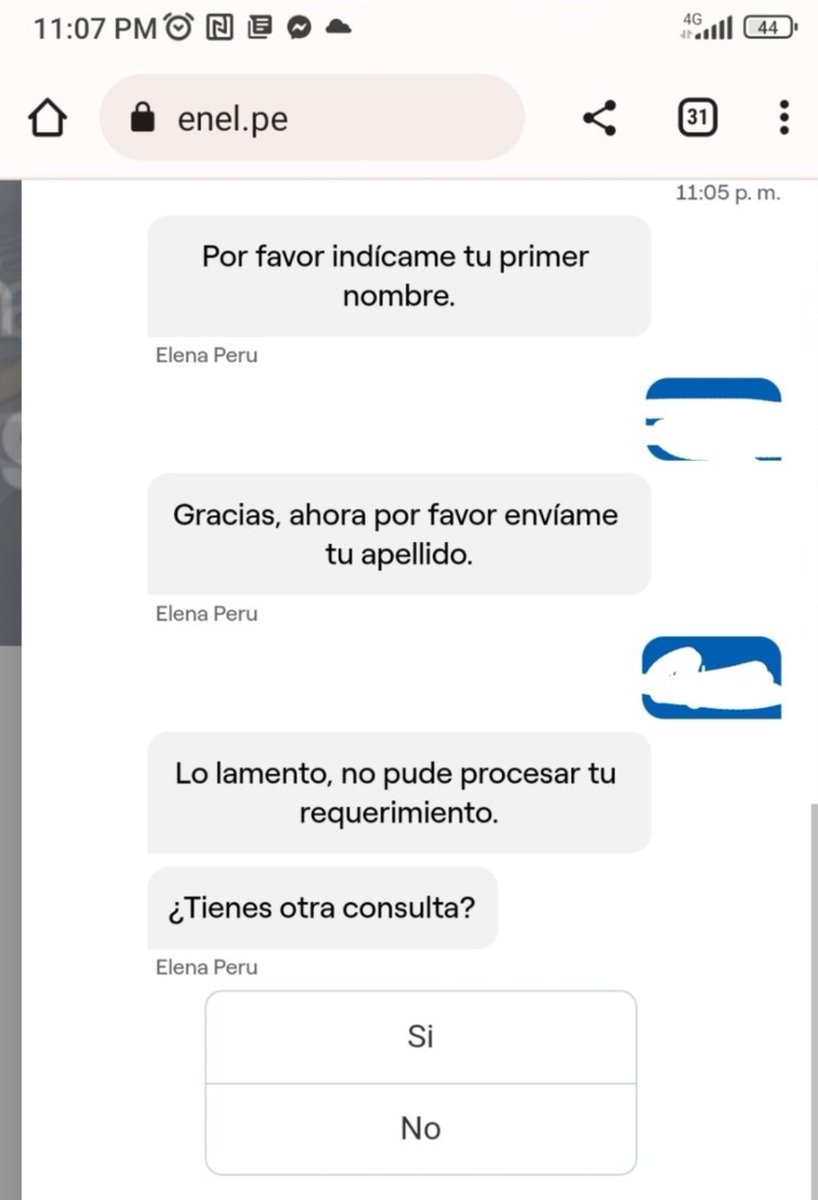 Consultado por un corte de luz en la Unidad Vecinal Mirones, el DM de <a href="/EnelPeru/">Enel Peru</a> pide datos y reiteradamente da la misma respuesta: "No pude procesar tu requerimiento"
No hay nadie que pueda hacer algo para este pésimo servicio. <a href="/IndecopiOficial/">Indecopi Oficial</a>