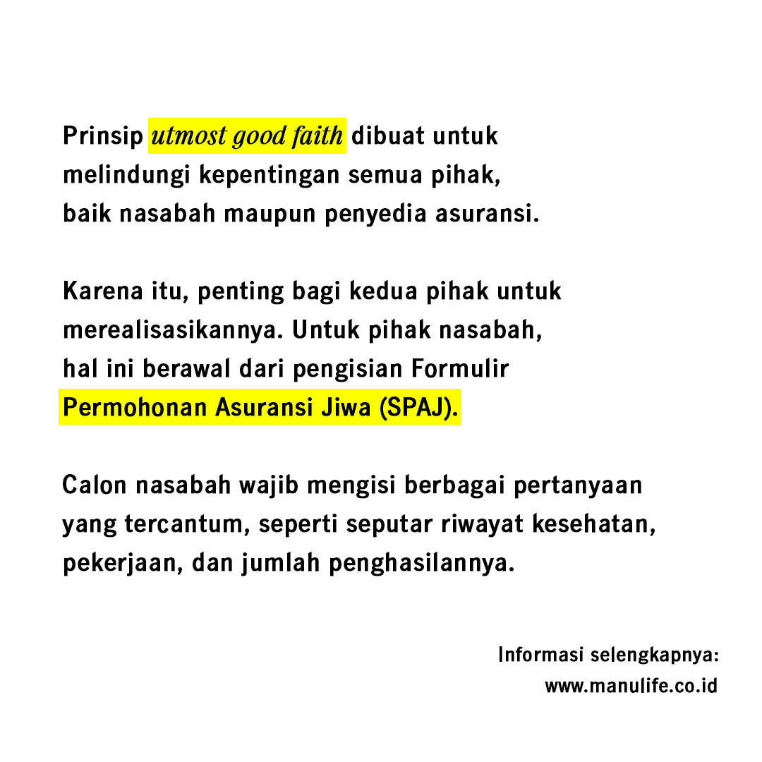 Tahukah Anda, bahwa ada prinsip-prinsip asuransi juga penting untuk diperhatikan? Salah satunya adalah prinsip “Utmost Good Faith”.

Selengkapnya klik link!  bit.ly/3GmuWpH