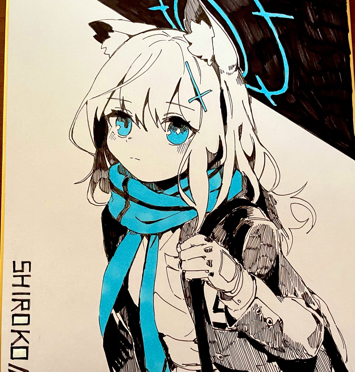 砂狼シロコ(ブルアカ) 「相変わらず色紙は単色です 」|瀬奈 悠太のイラスト