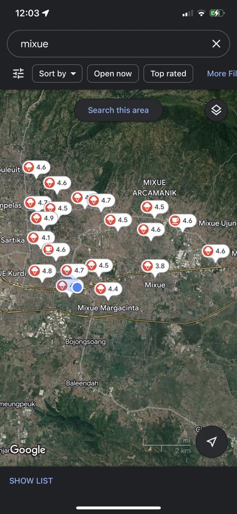 widyaDA's tweet image. iseng liat mixue di google map. eh kaget sekitara aja udh segini banyaknya🤣