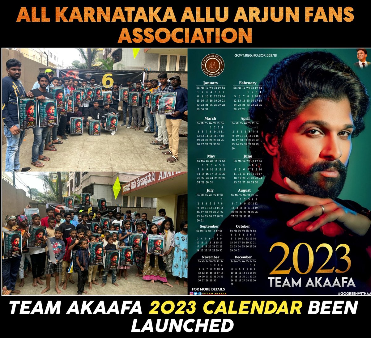ParushuramSSAA's tweet photo. Karnataka Team @Team_AKAAFA Completed 6 Successful Years, On this eve Team celebrated in Orphanage and Launched 2023 Calender ❤️
Congratulations and All the best #Team_AKAAFA
#6YearsOfAKAAFA @alluarjun https://t.co/Sf3AwNG8fT