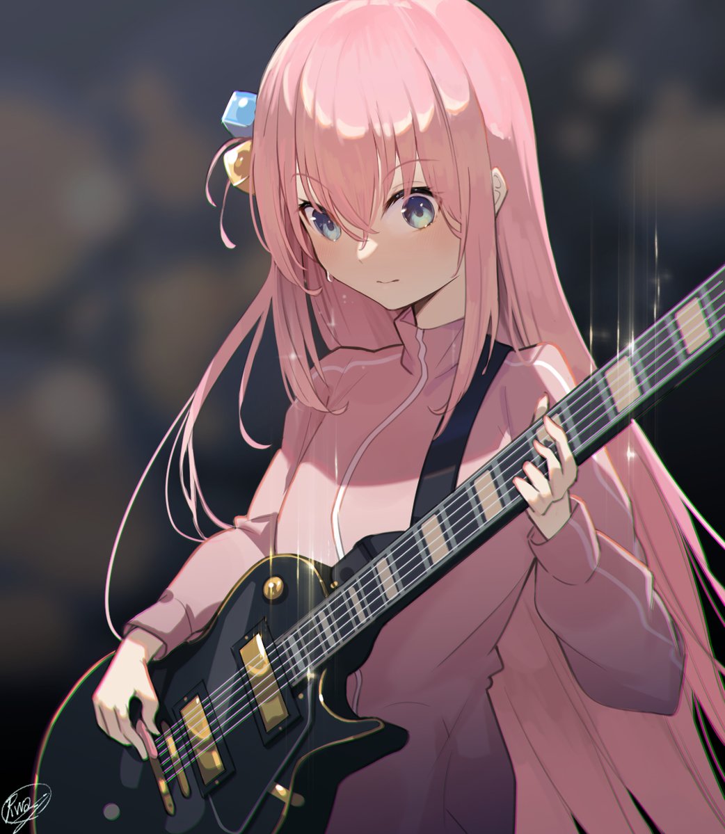 gotou hitori 1girl cube hair ornament instrument solo pink hair long hair hair ornament  illustration images