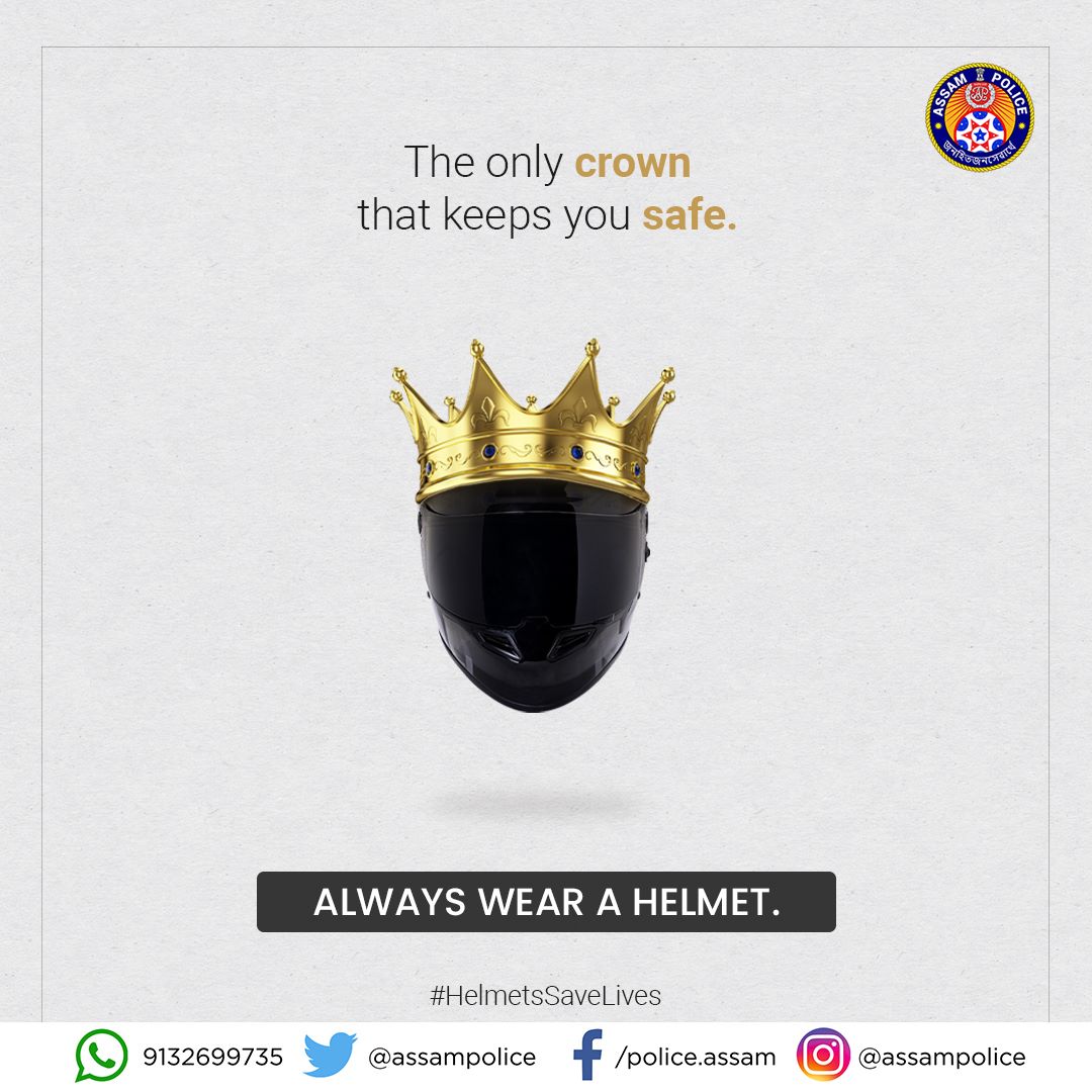 assampolice's tweet photo. No crown matters at the cost of our lives. 

Be a real king, wear a helmet to save lives. 

#HelmetsSaveLives https://t.co/lZv0f4DFwR