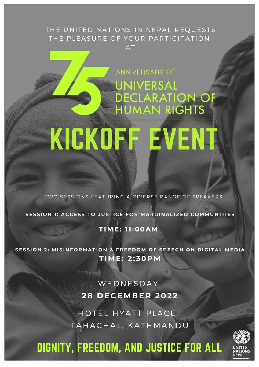 UN_Nepal's tweet photo. #HappeningNow
A #kickoff event for the #75thAnniversary of the #UniversalDeclarationofHumanRights
Stay tuned for insightful discussion on #humanrights issues and its relevance in the current context in Nepal. #standup4humanrights
#HumanRights #UHRD https://t.co/tbbP8ygvqs
