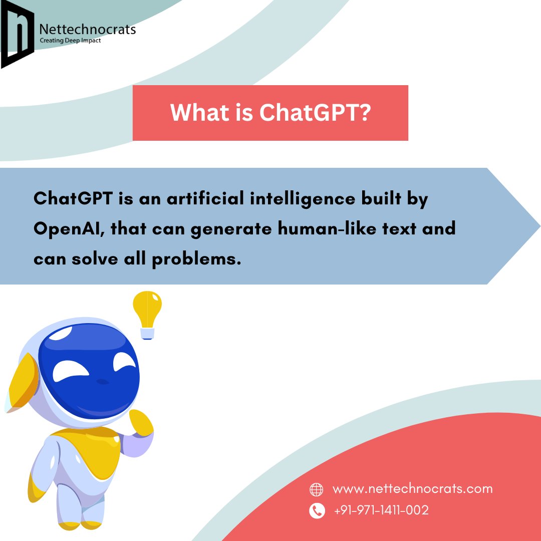 nettechnocrats's tweet image. ChatGPT was developed by OpenAI and is designed to generate human-like text in real-time conversations.
#DigitalMarketing #digitalmarketingagency #openai #nettechnocrats #chatbot #ChatGPT #ArtificialIntelligence #AI #artificialintelligenceai #OpenAIChatGPT #openai