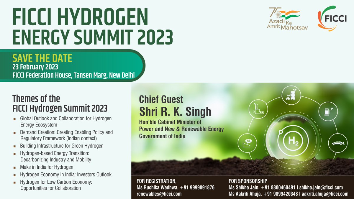 FICCI is organizing Hydrogen Energy Summit on 23 February 2023 at FICCI Federation House, New Delhi.