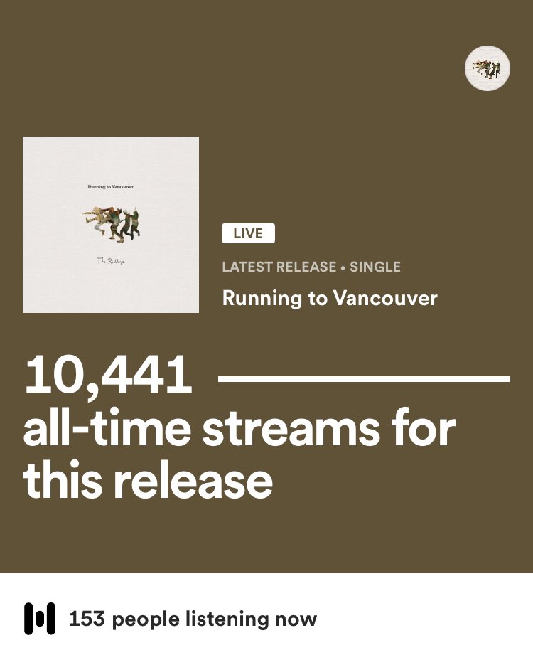 Running to Vancouver now has 10k streams! Thanks for listening to our Christmas single. 🎄 open.spotify.com/album/7ibFndnR…

P.S. Stay tuned for another teaser tonight at 7pm. :)