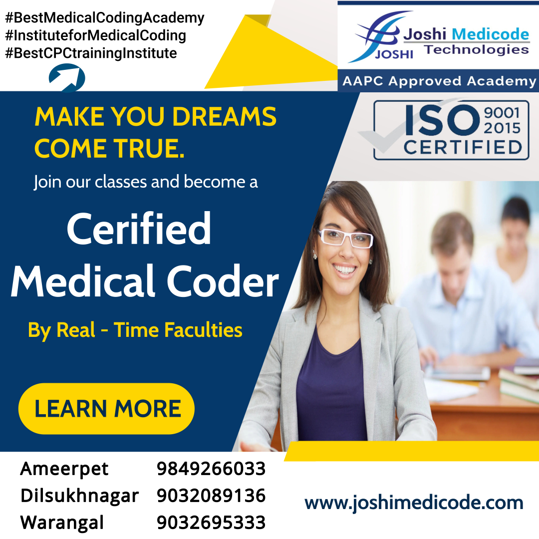 joshimedicode's tweet image. #bestmedicalcodingacademy
Real - Time Medical Coding with CPC training by Experts @ No 1 Medical Coding Academy, "Joshi Medicode Technologies"- Ameerpet, Dilsukhnagar & Warangal
call 9849266033
web enqwww.joshimedicode.com