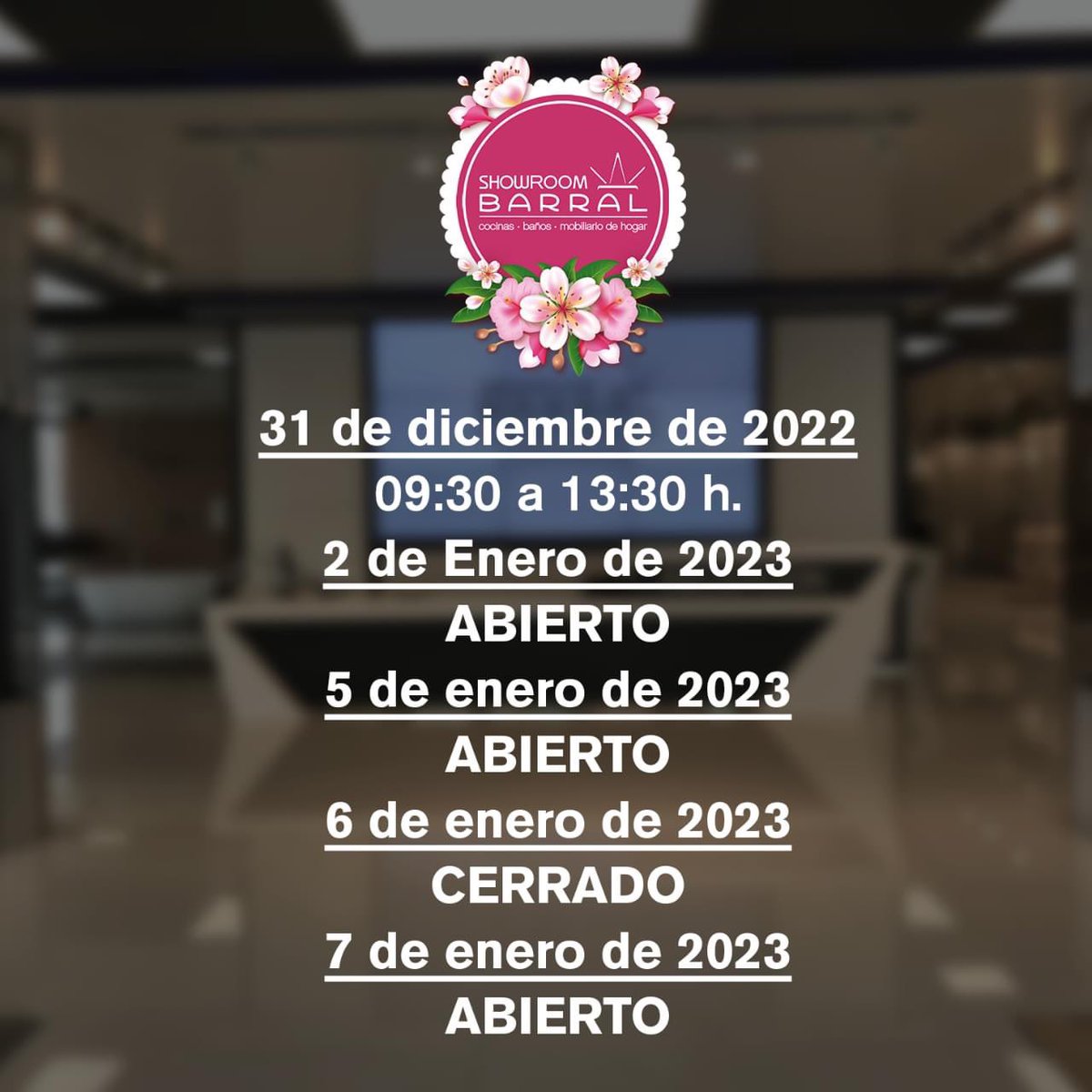 Os recordamos nuestros horarios.
Estamos encantados de atenderte también en estas fechas🎄✨
my.mtr.cool/vjnkuignxc
.
#feliznavidad #felicesfiestas #showroombarral #nuestrosmejoresdeseos #barral #sientelanavidad #sientetuinspiración #sipuedessoñarlopuedesconseguirlo