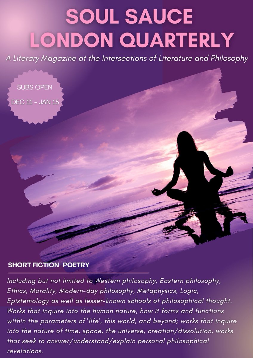 SauceQuarterly's tweet photo. Hello #writers
Do you have short fiction or poetry that deal with #philosophical themes?
We want it!
SSLQ is a #newlitmag at the intersections of #philosophy and #literature
👉🏻https://t.co/0HKsNW68J6
#WritingCommunity #writersoftwitter #writerslift #writersoftwitter #writing https://t.co/BGHcxQxaxh