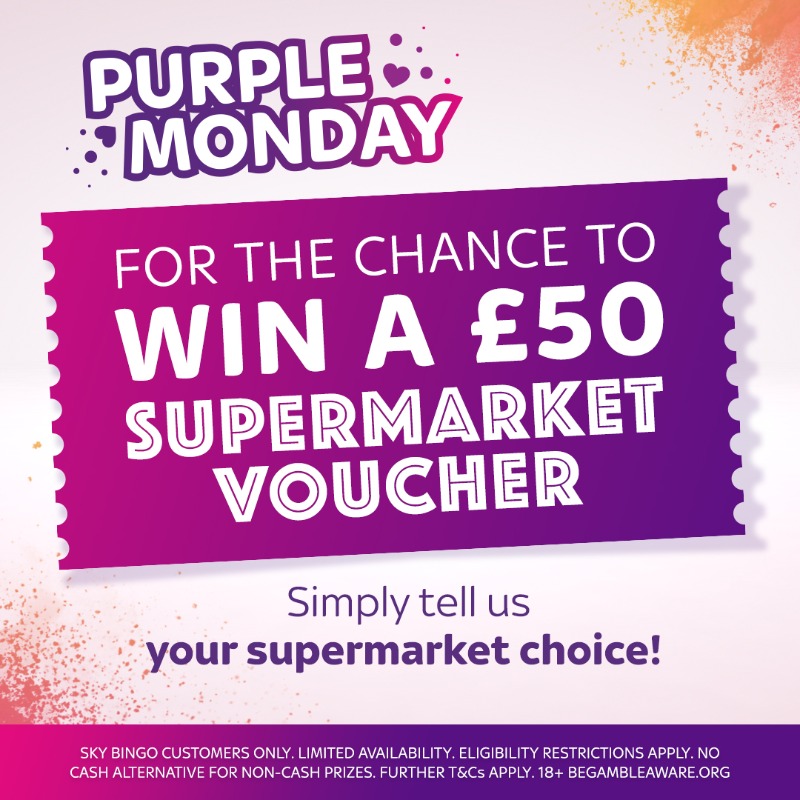 skybingo's tweet photo. Purple Monday! 💜
Full T&amp;Cs below ⬇️

Each week in Jan we're giving you the chance to win a £50 supermarket voucher! Simply tell us your supermarket of choice and a voucher could be coming your way 😍