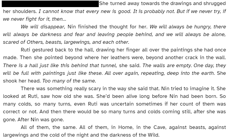 HelynaLC's tweet photo. that "four snippets from 2022 you're proud of" except I wasn't tagged so I'm just...doing it
1. Imbued, rewritten prolo-- pardon, PRELUDE
2. Inima Mea, some more Chapter 1 ghosthunting banter
3. #neolithWIP it's Very Raw but I sort of found the Theme with this one
4. Untwined π https://t.co/MawmE6YFjH