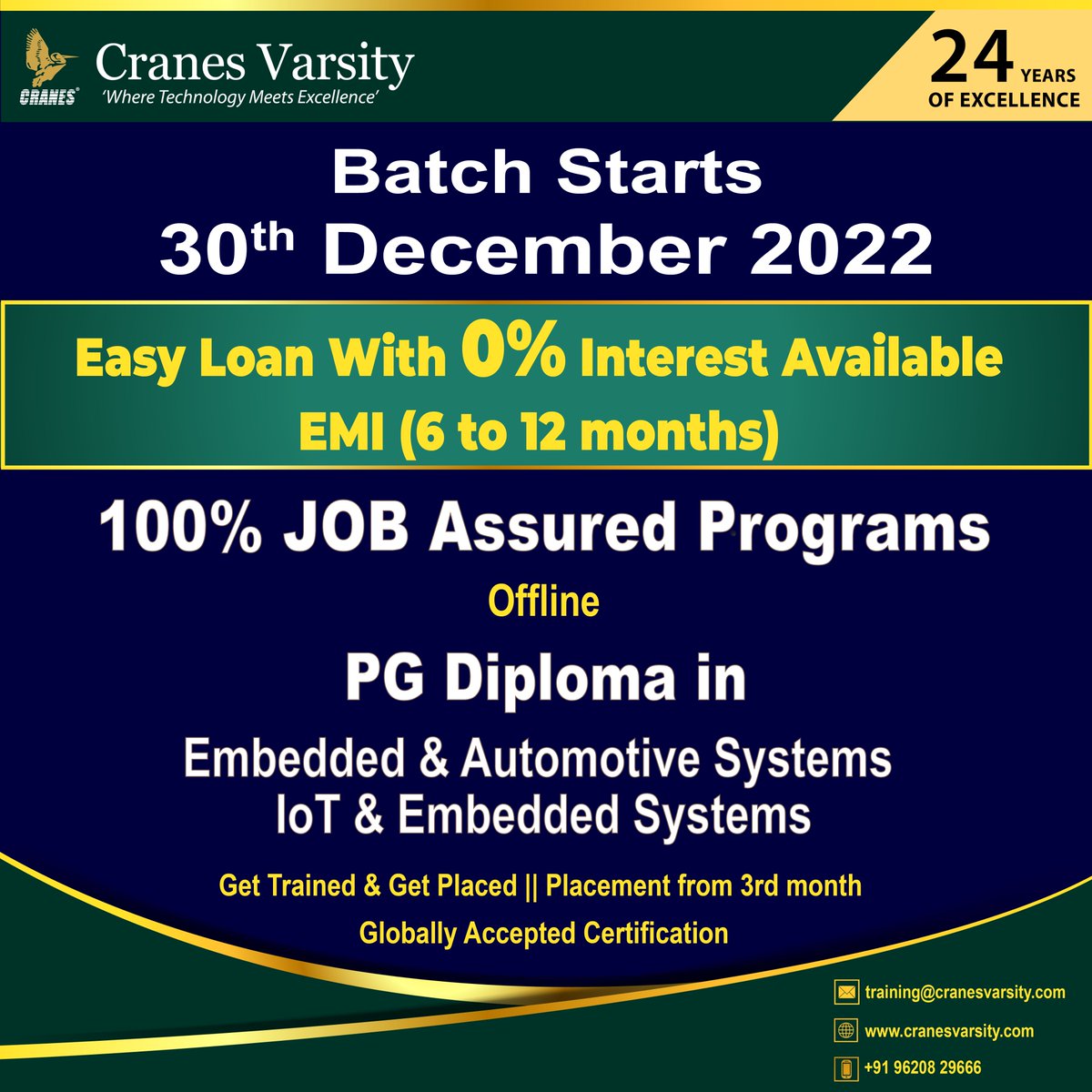 CranesVarsity's tweet photo. Batch starts for JOB Assured PG Diploma Programs

Mobile: 96208 29666
Phone: 080 6764 4800/ 4848
training@cranesvarsity.com
https://t.co/lHJekr2c3u

#embeddedsystems #automotive #iot #courses #training #programming #oops #Linux #raspberrypi #job #cranesvarsity #edtech #bangalore https://t.co/XDdfkltt8B