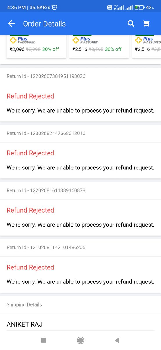 Aniket99168751's tweet photo. Aniket @Aniket99168751 
@Flipkart 
@Flipkart support
@flipkart fraud
So many times to call you text you mail you but again rejected 4 times only concern raised but never solve
How many times to tell i hv unboxing video to clearify my issue to CS &amp; CS manager but didnt serious me https://t.co/GAAgQH5vKM