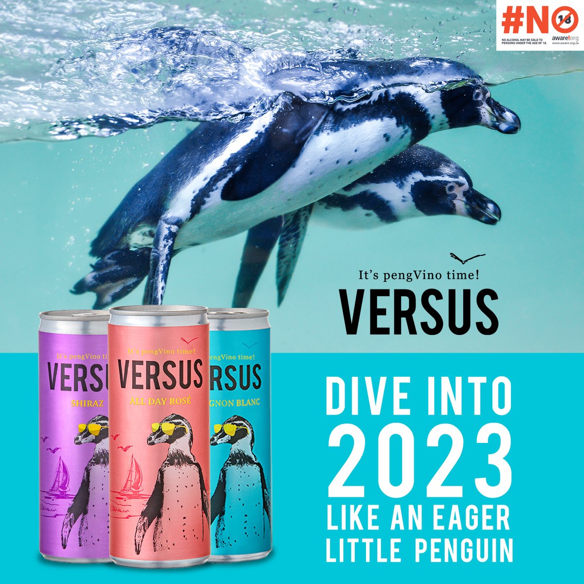 Are you ready for 2023?
We suggest you work up the spirit and dive right in! (just like Percy &amp; the rest of the Penguins!)
Shop online at: versuswines.co.za 
#versus #versuswines #summertime #happynewyear #NewYear2023 #DiveIn #chillout  #adventurewines  #Veganwines