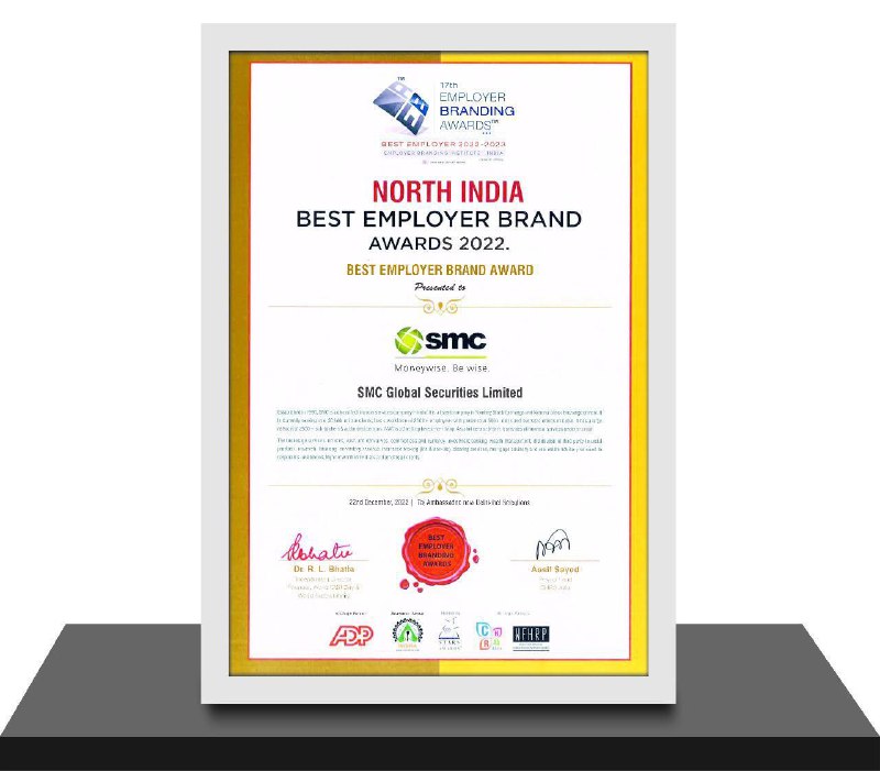 smcglobal's tweet photo. Glad to share that SMC has been conferred upon with the prestigious Best Employer Brand Awards - 2022 at The North India Best Employer & HR Leadership Excellence awards organised by World HRD Congress.
#BestEmployer #HRawards #recognition #WorldHRDCongress #SMC #WeLoveSMC #Awards https://t.co/tX1FDKnZZP