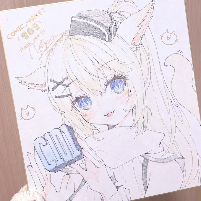 コミケに持ってく色紙です(∩'∀`∩)1枚塗り失敗しちゃって泣ける 