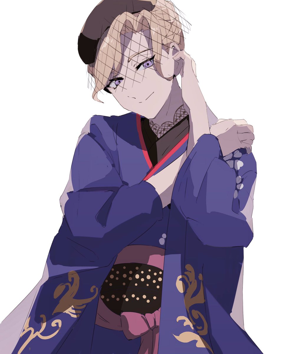 japanese clothes kimono solo purple eyes white background 1girl hat  illustration images