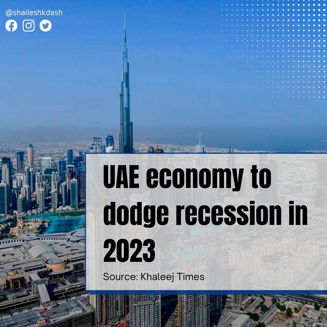 ShaileshDash's tweet photo. As the global markets are facing a real threat of economic slump next year, the UAE economy will dodge the recession.
Swipe to read more! 
Thank you @khaleejtimes for the feature. 
.
.
#UAE #Dubai #business #NewsUpdate #economy #mena #BusinessNews #2023Predictions https://t.co/aIWqtQmuhc