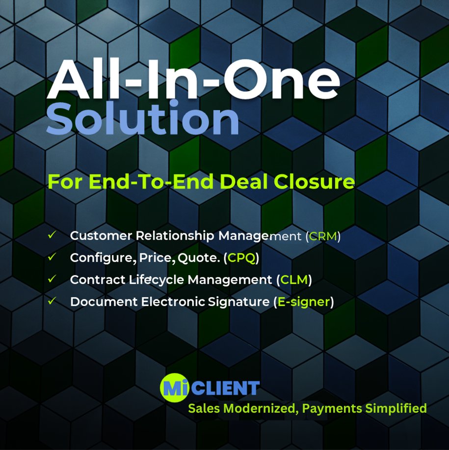 MiClient's tweet photo. Accelerate your revenue with our All-In-One solution and lead your business towards sales modernization.
@MiClient #SalesAutomation #saassales #allinonesolution #businesneeds #opportunity #simplified #4yfn2023 #4YFN #mcw2023 #miclient #sale https://t.co/AMewgdHcmL