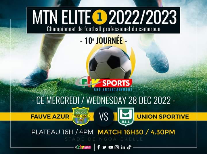 ✨⚽#TopMatch en direct sur #CrtvSports 📺

💚💛Fauve Azur Elite FC  🆚 Union S. de Dla 
Bataille de leadership au sommet de la poule B à ne manquer sous aucun prétexte...
🕓 16h 
🏟️ Stade de Ngoa-Ekellé
#MTNEliteOne 
CRTVweb 
#FauveAzurElite 
#Fayaboys 
#TousderrierelesFayaboys