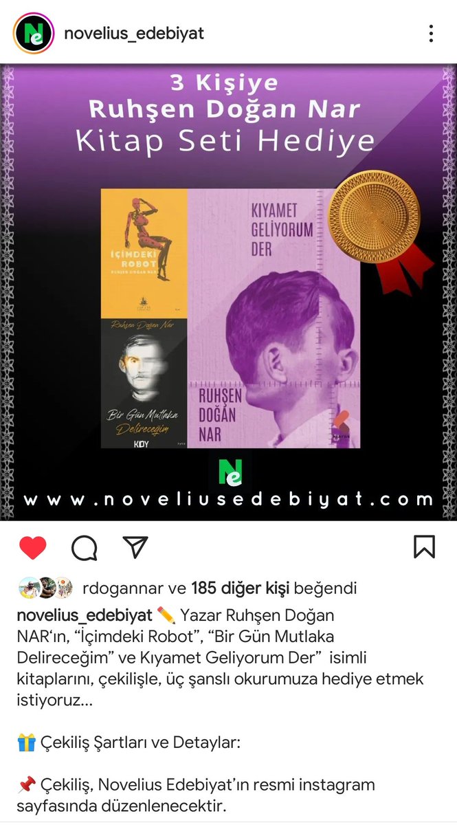 🎀 Yeni Yıl Çekilişimize katılmak için son birkaç gün...

🎁 3 Okura, 3 harika kitaptan oluşan Ruhşen Doğan Nar Kitap Seti hediye ediyoruz. Çekilişe instagram sayfamızdan katılabilirsiniz. Sonuçlar 30.12.2022'de açıklanıyor...

#hediye #yeniyıl #noveliusedebiyat