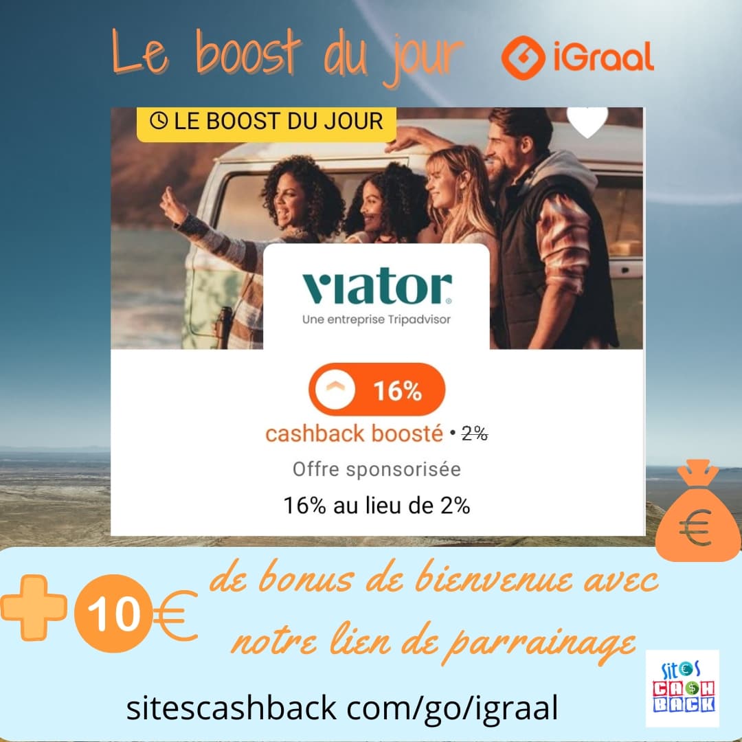 sitescashback's tweet photo. #cashbackboosté #igraal sur le site #viator + 10€ de #bonus avec notre lien #parrainage 
https://t.co/DyKTjuobwR 
#bonplan #promo #argent #bonsplans 
#cashbackfrance #economies 
#bonplanvoyage #bonsplansvoyages #globetrotteur #Voyager #budgetvoyage #tourdumonde https://t.co/avbI9AJ90u
