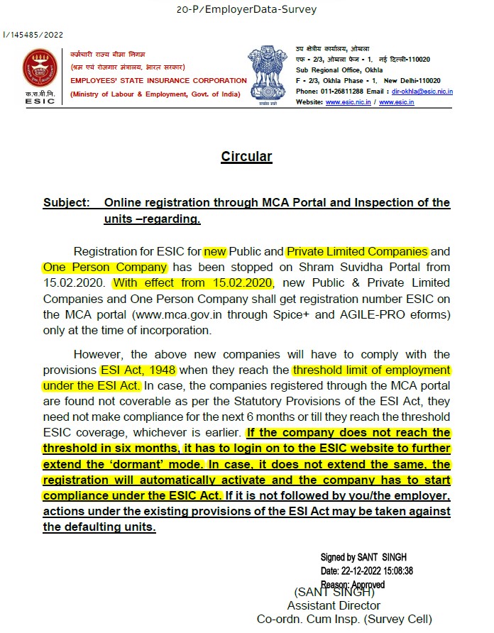 BagaiLegal's tweet photo. Date: 22.12.2022
Circular: #ESIC (Employee's State Insurance Corporation)
- @BAGAILegal ®
With effect from 15.02.2020, new Public &amp; Private Limited Companies and One Person Companies shall get registration number ESIC on the #MCA portal.
#ESI #legalupdates #BagaiLegal #compliance https://t.co/NwJd74uC8t