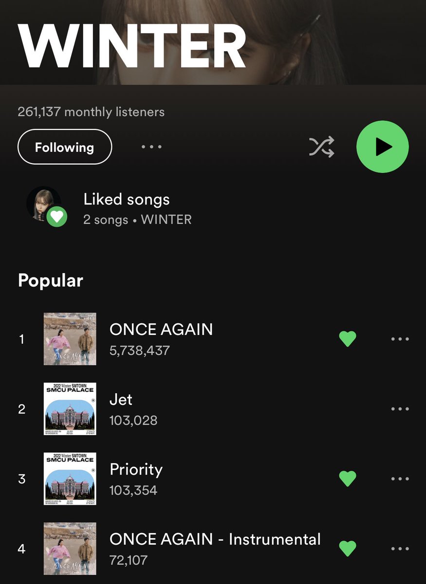 winterchartdata's tweet photo. Winter's Spotify profile has been updated. "Jet" and "Priority" have been added. 

🔗 https://t.co/XC7pWIF2PV

에스파 윈터 #윈터 #WINTER
#에스파 #aespa @aespa_official https://t.co/qZS5XJMgUD