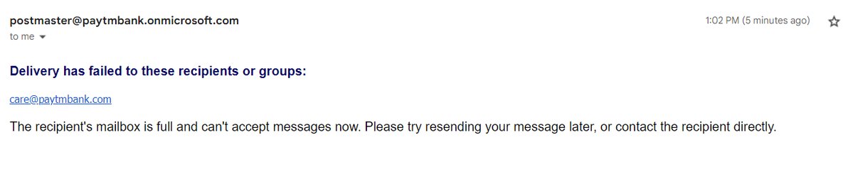 sv_23s's tweet image. @paytmbankcare  looks like Paytm dont have any money left that they could buy storage for their customer email ID ? what is alternate email id for customer support ?

#quitpaytm

See snap...