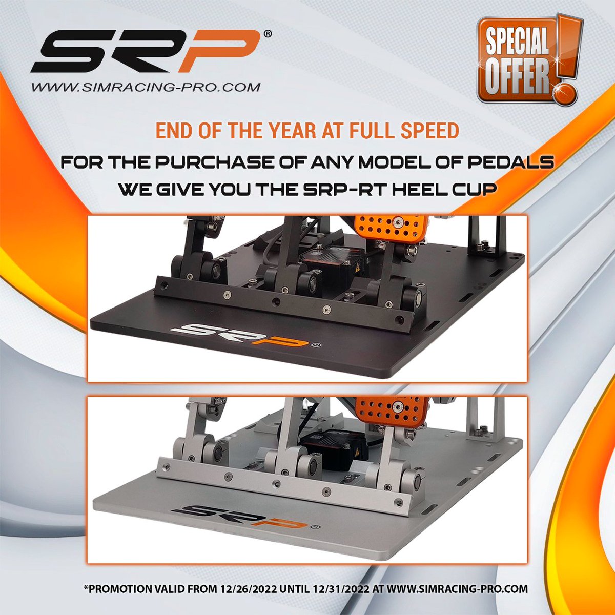 SRPsimracingpro's tweet image. No te pierdas esta PROMOCIÓN FIN DE AÑO.
Por la compra de cualquier modelo de pedales, llévate de regalo el kit de reposa talones SRP-RT
Promoción válida desde el 26/12/2022 hasta el 31/12/2022 
Solo disponible en la tienda oficial SRP.

#srp
#srpsimracingpro 
#simracingpro