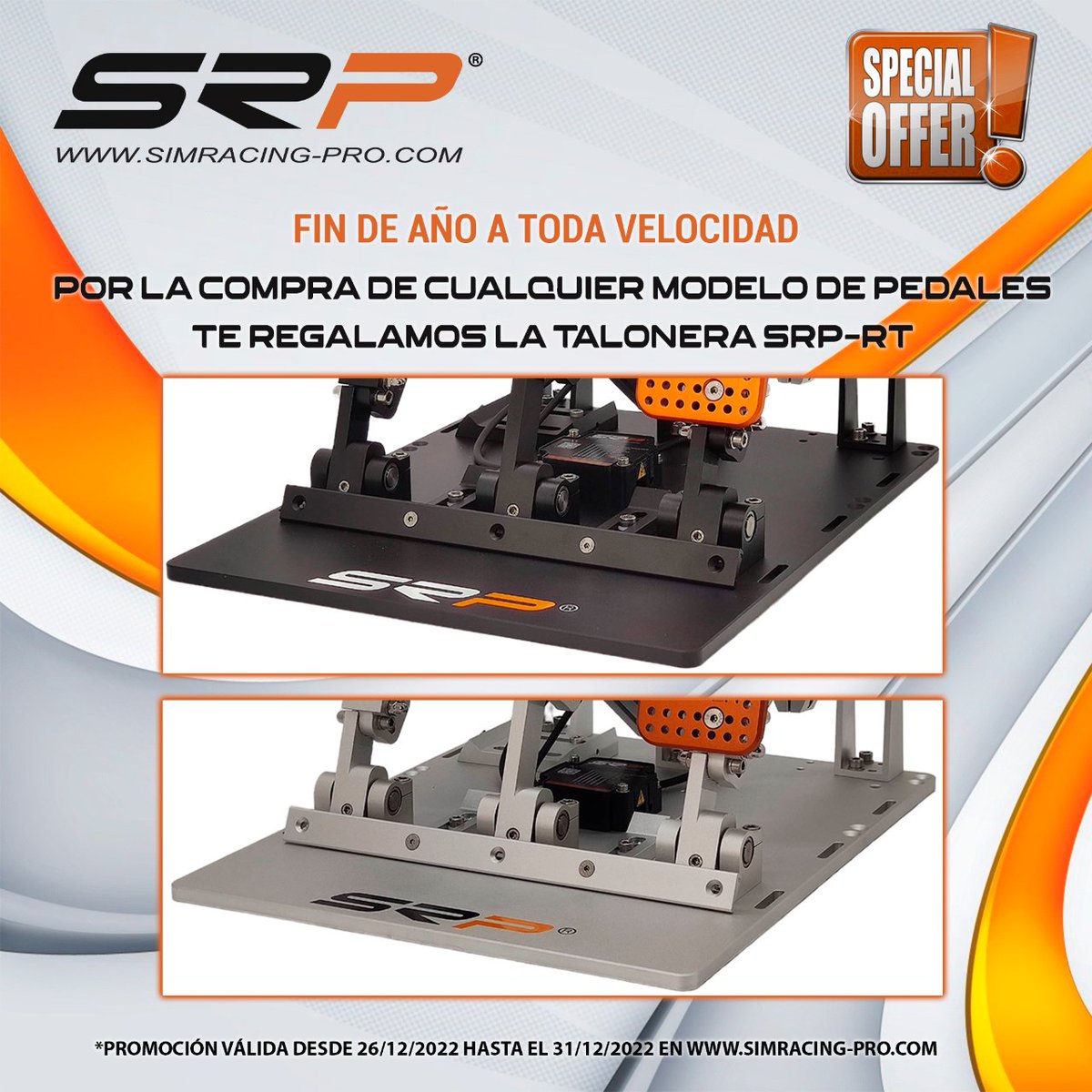 SRPsimracingpro's tweet image. No te pierdas esta PROMOCIÓN FIN DE AÑO.
Por la compra de cualquier modelo de pedales, llévate de regalo el kit de reposa talones SRP-RT
Promoción válida desde el 26/12/2022 hasta el 31/12/2022 
Solo disponible en la tienda oficial SRP.

#srp
#srpsimracingpro 
#simracingpro