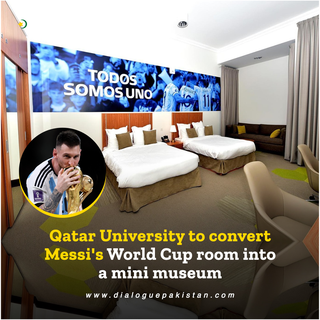 DialoguePak's tweet photo. Qatar University posted a series of photos and announced that the room where Argentina star Lionel Messi stayed during the FIFA World Cup 200 in Qatar will be converted into a mini museum.
#DialoguPakistan #Qatar2022 #university #LionelMessi𓃵 #Argentina #FIFAWorldCupQatar2022 https://t.co/QpHmHWL1NG