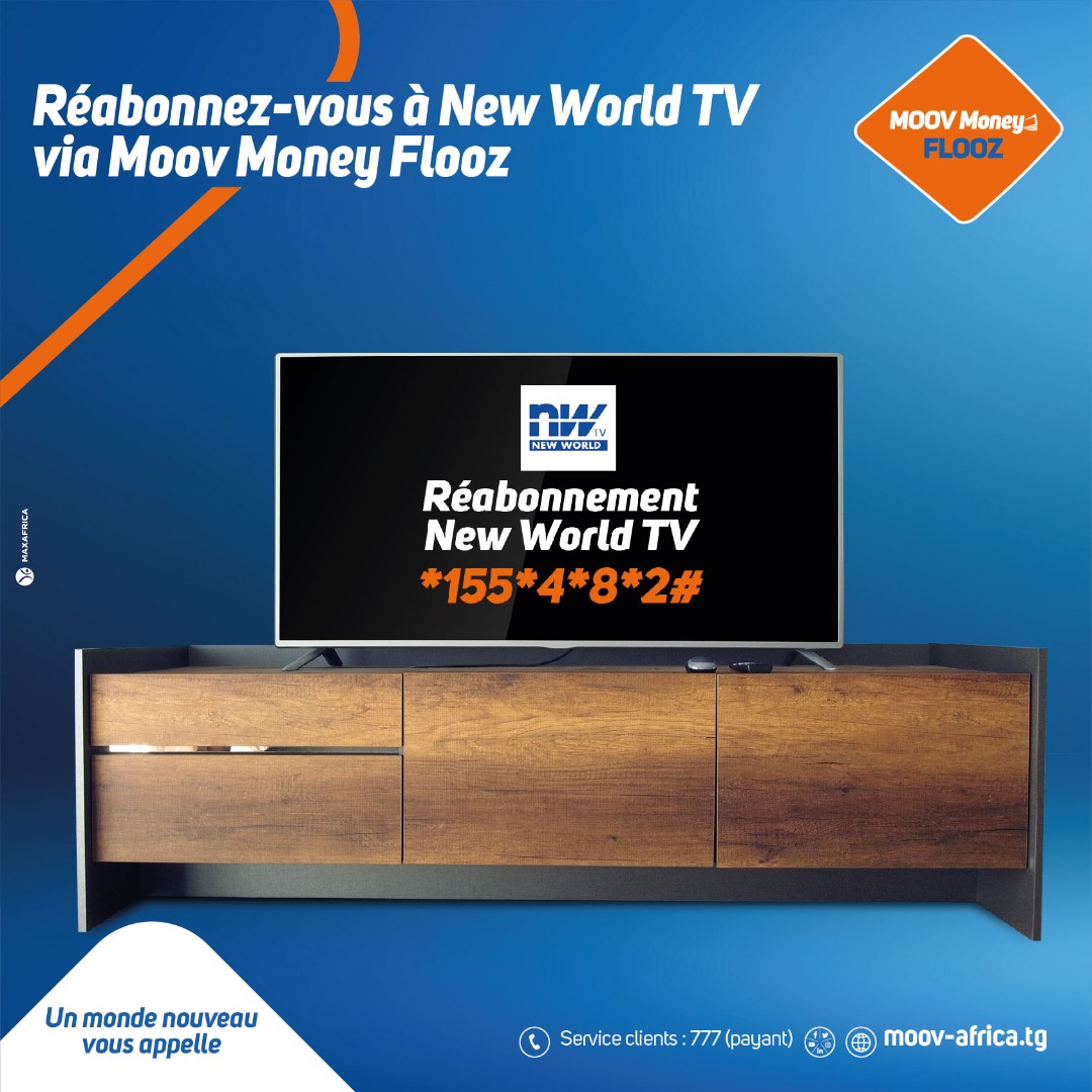 moovafricatg's tweet photo. Ne vous déplacez plus pour votre réabonnement New World TV. Moov Money Flooz s'en charge pour vous.😊

Composez *155*4*8*2# depuis chez vous et renouvelez votre abonnement en toute sécurité.

#Reabonnement #MoovMoneyFlooz #MoovAfricaTogo https://t.co/AFqQkWcaFk