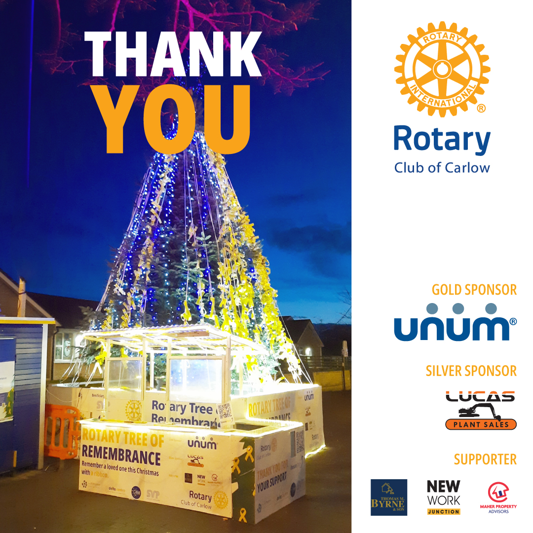 CarlowRotary's tweet photo. In person donations at the Tree are now closed but you can still make them online at: 

https://t.co/ZuQxANxlU7

Ribbons from the Remembrance Tree will be blessed at 12:30pm, 15th January 2023 at Carlow Cathedral. #RemembranceTree #community https://t.co/qaKs52w78e
