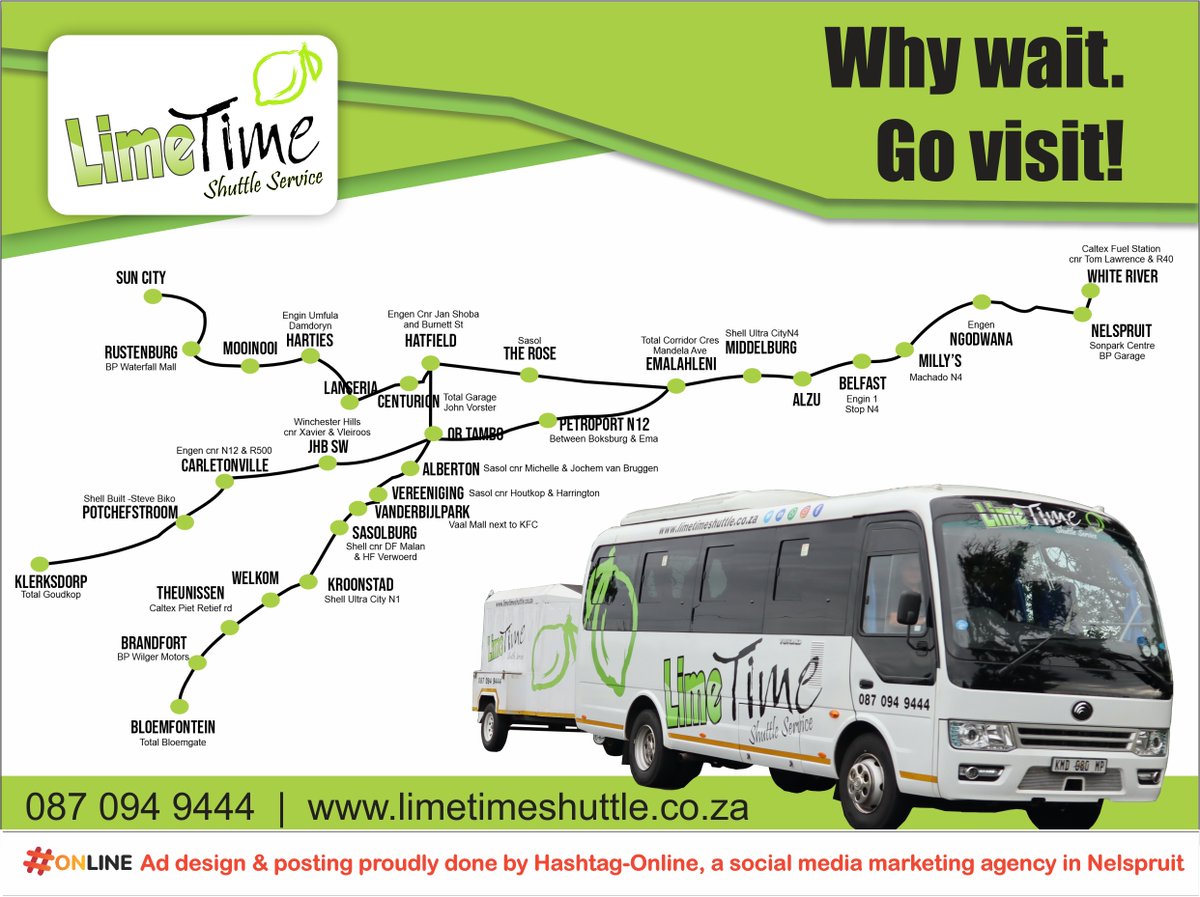 LimeTimeShuttle's tweet photo. Friends and family are waiting eagerly to see your face again!
Web: https://t.co/Cw7nyrxTAd
#limetimeshuttle #ortambo #boksburg #potch #potchefstroom #klerksdorp #carltonville #welkom #kroonstad #bloemfontein #bestdrivers #passengers #nocompromising #driving #travel https://t.co/KpY0PgwrCA