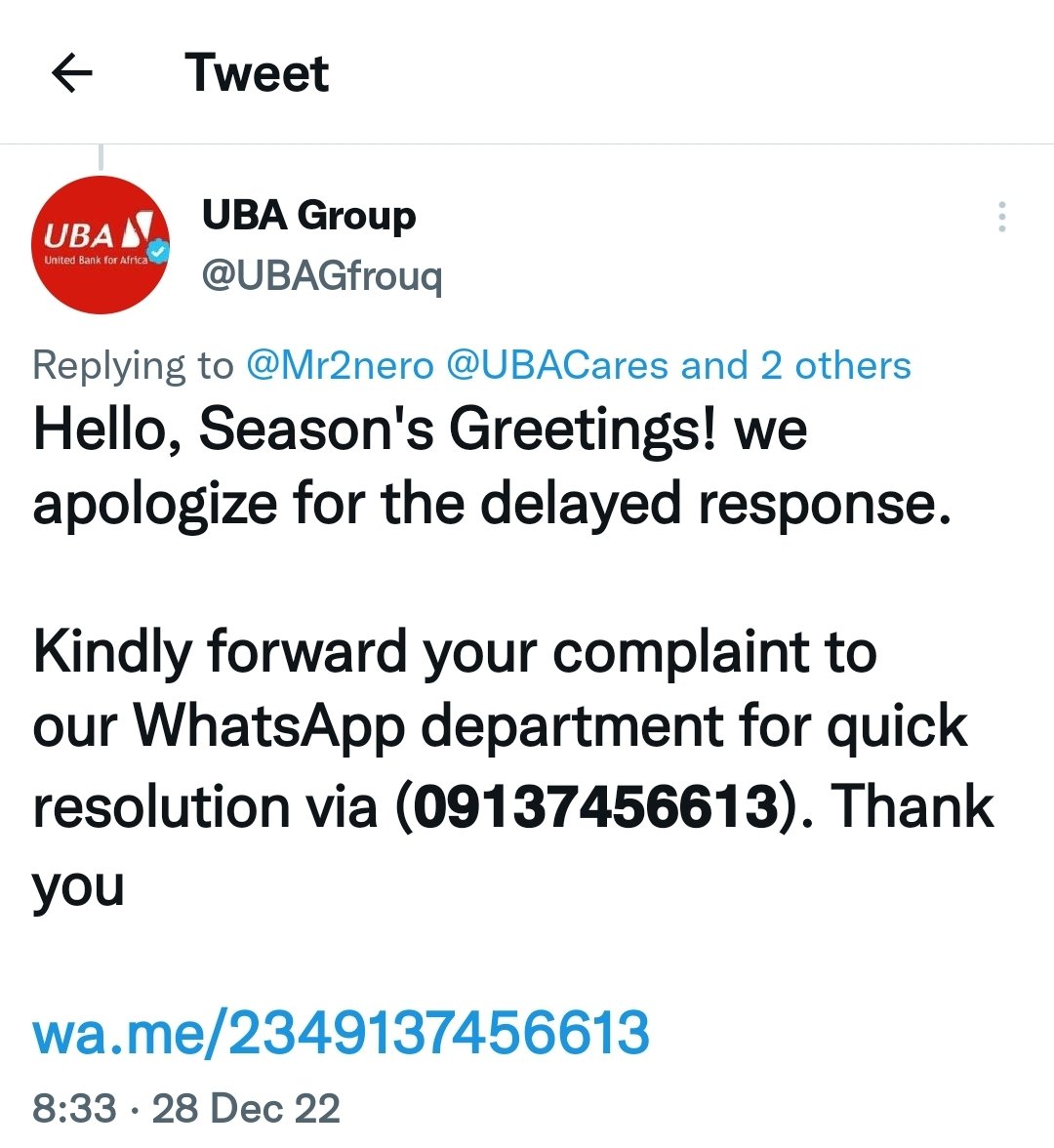 ConsumerGist's tweet photo. This puported #UnitedBankforAfrica #UBA account is a #SCAM and fraudulent account. Avoid it.

But the question is why is @UBAGroup allowing this account to exist? Make a report to Twitter and bring down the account. https://t.co/icpX8b0ARF