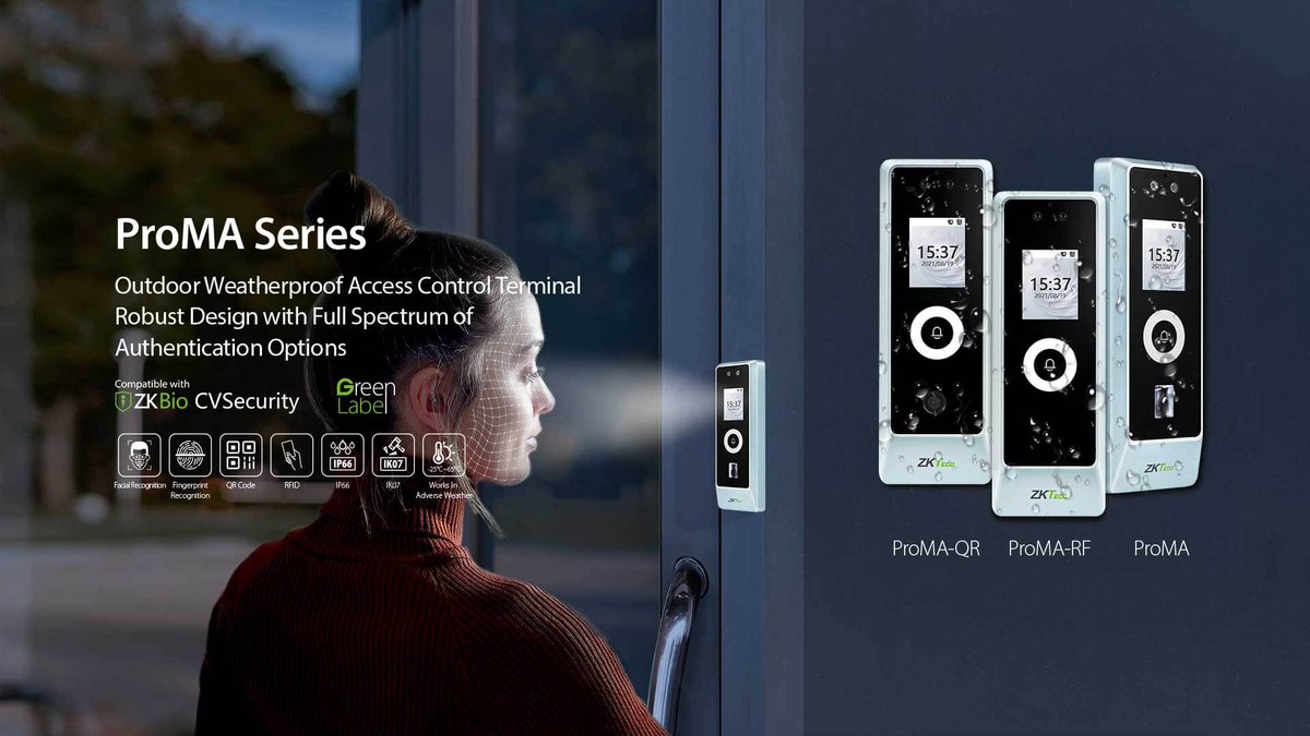 ZKTeco_Europe's tweet photo. Help prevent unauthorised access in residential areas with ZKTeco's ProMA Series  🛡️🚪 💦 outdoor multi-biometric access control standalone terminals. Learn more → https://t.co/ZMJa2BSiGK #ZKTeco #ZKTecoEurope #ProMA #Biometrics #AccessControl #Security https://t.co/SIUZhUXESz