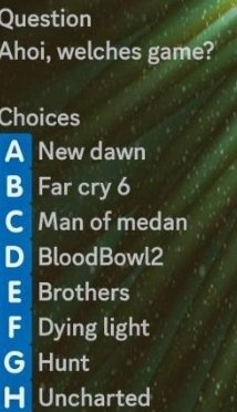 DesignbyNorman's tweet photo. Guten Morgen, dass Jahr neigt sich dem Ende zu. Die #community via Discord hat sich fast entschieden. In den folgenden Streams kommt also. #ManOfMedan #FarCry6 #BloodBowl2 #Brithers #Hunt. Du möchtest auch zukünftig mit entsprechenden, komm zu uns,und werde ein Teil davon. https://t.co/gWfqOYvE5A