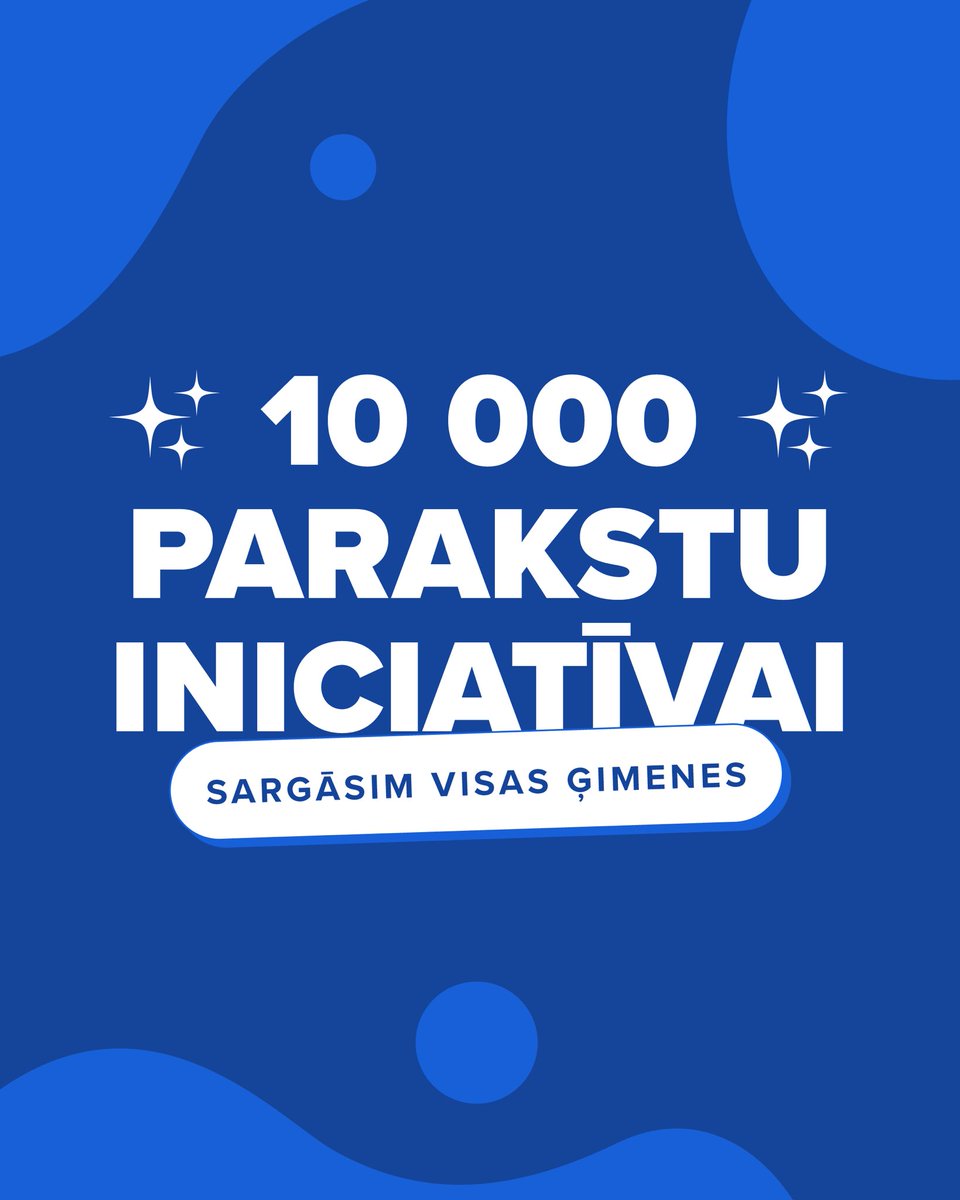 Maģiskie 1️⃣0️⃣ 0️⃣0️⃣0️⃣! 

Paldies par īsā laikā savāktiem parakstiem. Ar katru parakstu esam tuvāk, lai atgādinātu Saeimai, ka valstij ir jāsargā visas ģimenes un Satversmes tiesas spriedumi ir jāpilda.

Vēl 1️⃣5️⃣ 0️⃣0️⃣0️⃣ parakstu. Mēs to varam!
Paraksties: manabalss.lv/sargasim-visas…