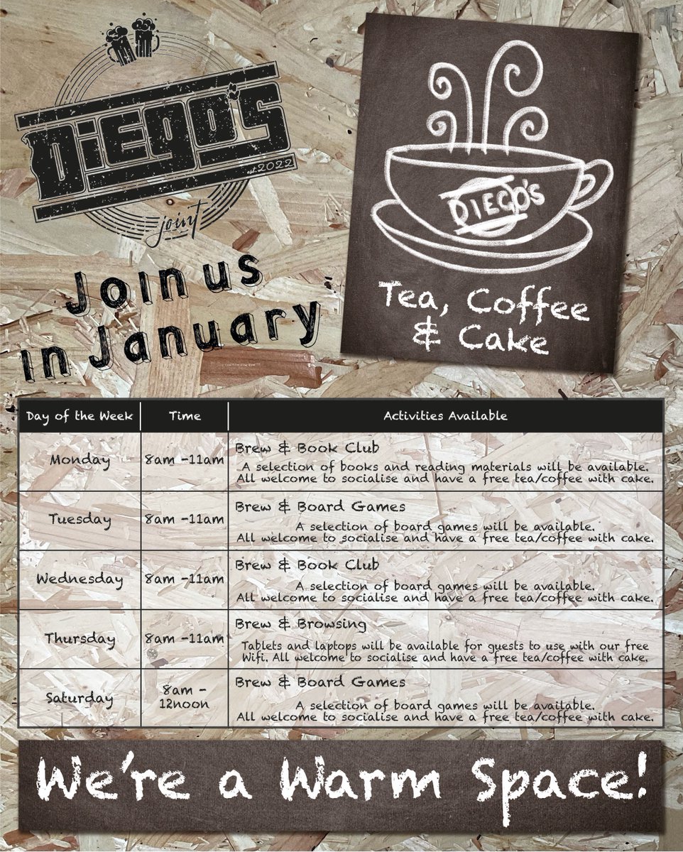 Media Savvy CIC (@mediasavvycic) on Twitter photo Did you know, we're a 'Warm Space'? βοΈ
Are you looking for a place to be with others and in a warm and inviting space? Come along to <a href="/DiegosJoint/">Diego's Joint</a> all throughout January where our team will take care of you.
We'll see you there!
#WarmSpace #Sunderland #WeAreMediaSavvy Did you know, we're a 'Warm Space'? βοΈ
Are you looking for a place to be with others and in a warm and inviting space? Come along to <a href="/DiegosJoint/">Diego's Joint</a> all throughout January where our team will take care of you.
We'll see you there!
#WarmSpace #Sunderland #WeAreMediaSavvy