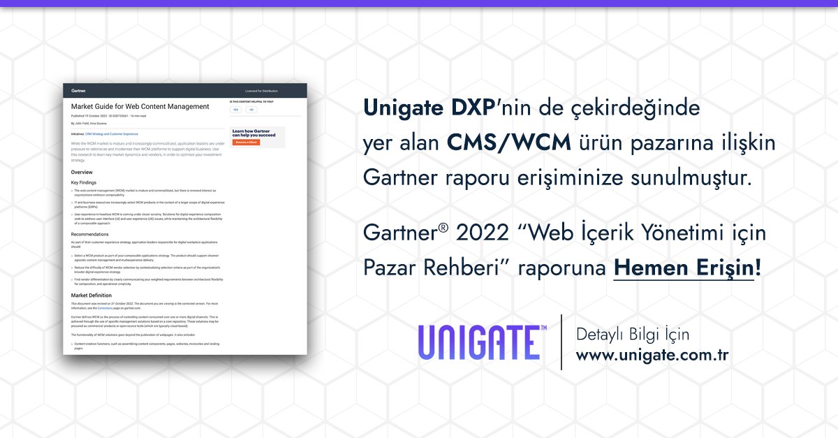 UnigatePlatform's tweet photo. 2022 Gartner® Web İçerik Yönetimi için Pazar Rehberi, CMS/WCM pazarının zengin bir analizini sunmakta ve geleceği hakkında değerli bilgiler sağlamaktadır. 9 Ocak 2023 tarihine kadar Pazar Rehberi raporuna https://t.co/mqdo9pfQ4d bağlantısından ulaşabilirsiniz.

#Unigate #DXP #CMS https://t.co/cmDLYWtlK1