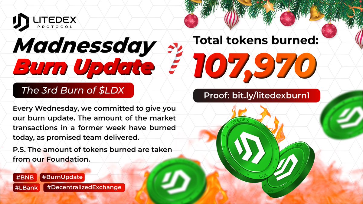 LitedexProtocol's tweet photo. Every Wednesday, we committed to give you our burn update. 107,970 $LDX have burned today. Stay tuned for our update every week! #BURN #BurnToken #Crypto #decentralized #BNB #litedex #litedexprotocol https://t.co/tK2ljL2bdc