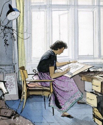 LBFlyawayhome's tweet photo. I bought this old copy of ‘The Countryman’ because the cover caught my eye. So rare to see #EdithHilder featured as well as Rowland. 
Here they both are - study and self-portrait by #RowlandHilder https://t.co/wEeLLtlIlA