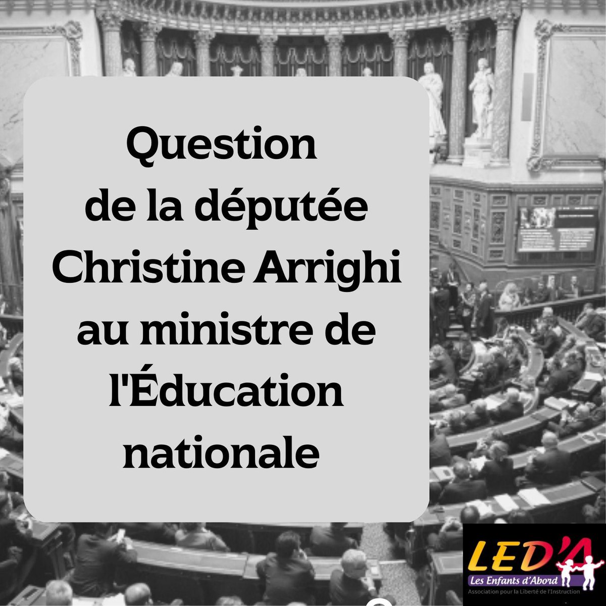 LED_A_'s tweet photo. Merci à Mme la députée Christine Arrighi de maintenir la pression sur M. Pap Ndiaye même pendant les fêtes de fin d'année concernant les abus idéologiques contre l'#IEF quand la #DGESCO elle-même ne peut que constater la qualité de l'instruction donnée par les familles (9X% de https://t.co/gYP38L2a25