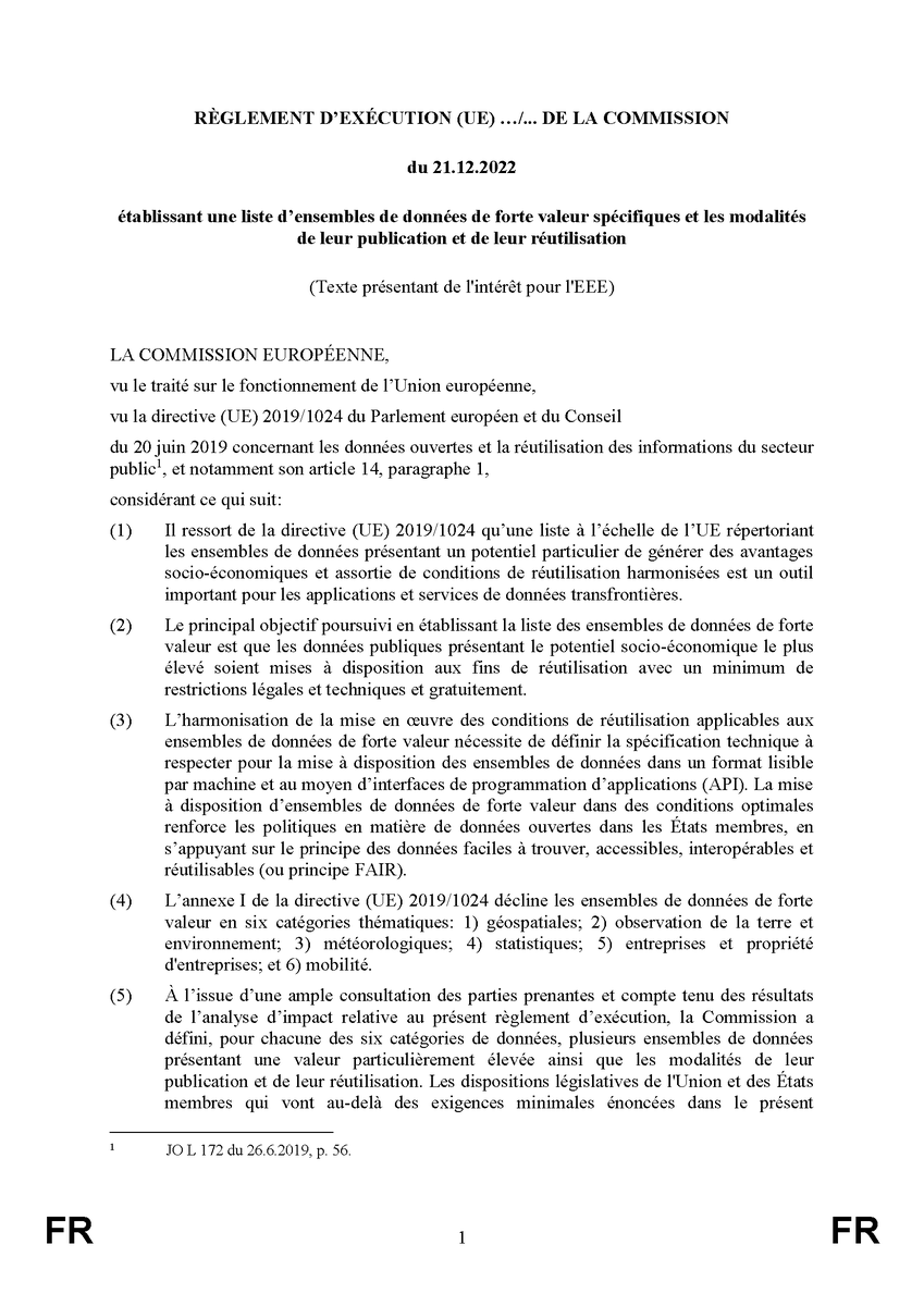 CanFre's tweet photo. #OpenData
"Règlement d'exécution @EU_Commission établissant une liste d’ensembles de données de forte valeur spécifiques et les modalités de leur publication et de leur réutilisation"
"obligatoire et directement applicable dans tout État membre 🇪🇺"
▶️https://t.co/SPENbSlfzw https://t.co/ypLm25TNZ9