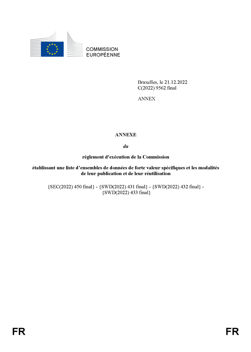 CanFre's tweet photo. #OpenData
"Règlement d'exécution @EU_Commission établissant une liste d’ensembles de données de forte valeur spécifiques et les modalités de leur publication et de leur réutilisation"
"obligatoire et directement applicable dans tout État membre 🇪🇺"
▶️https://t.co/SPENbSlfzw https://t.co/ypLm25TNZ9