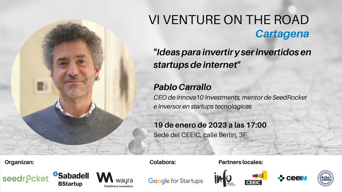 VI #VentureOnTheRoad🔛

Disfruta de los consejos de <a href="/pcarrallo/">Pablo Carrallo</a>, CEO Innova10 Investments, mentor de <a href="/seedrocket/">SeedRocket</a> e inversor, en su charla "Ideas para invertir y ser invertidos en startups de internet".
🗓️ 19 de enero de 2023 a las 17:00

Apúntate aquí:🔗 seedrocket.com/vi-venture-on-…